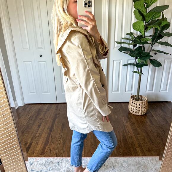 Joie x Revolve Gila Ruffle Trim Long Sleeve Trench Coat in Tan XS - Picture 7 of 12